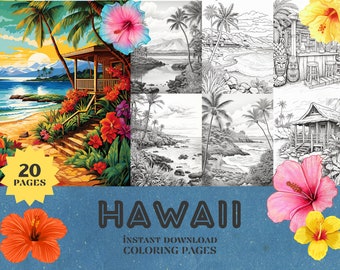 Hawaii Coloring Pages | 20 Instant Download PDF Pages | Coloring Book for adults and for kids