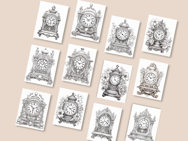 Antique Clocks Coloring Pages Instant Download PDF Coloring Book for ...