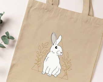 Geometrisch Konijntje Eco Draagtas | Bunny minnaar tas | Konijn Eigenaar Cadeau | Donkere academische wereld | Bloemen konijn illustratie