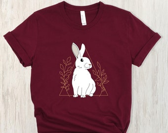 Geometric Bunny Graphic T-Shirt | Rabbit Owner Gift | Bunny Lover Apparel | Floral Rabbit Illustration