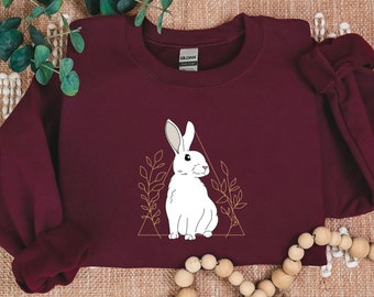 Geometric Bunny Graphic Sweatshirt | Rabbit Owner Gift | Bunny Lover Apparel | Floral Rabbit Illustration