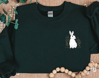 Geometric Bunny Pocket Graphic Sweatshirt | Rabbit Owner Gift | Bunny Lover Apparel | Floral Rabbit Illustration