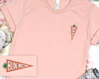 Bun Mom Carrot Pennant T-Shirt | Rabbit Owner Gift | Bunny Parent Tee | Rabbit Lover Apparel