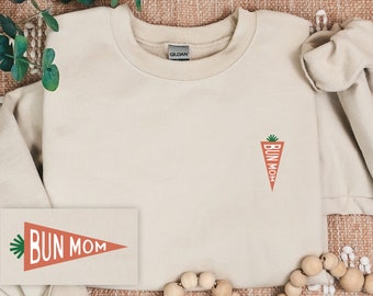Bun Mom Carrot Pennant Sweatshirt | Rabbit Owner Gift | Bunny Parent Crewneck | Rabbit Lover Apparel