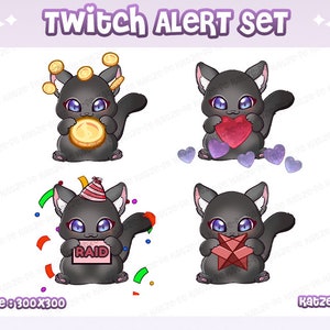 Animated Cat Alerts | Cat Alert Set | Cute Black Cat | Twitch/Discord/Youtube | Kawaii Cat/Kitty Chibi | Follow Donation Bit Raid