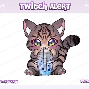 Animated Cat Sub Alert | Cat Drink Alert | Cute Brown Cat | Twitch/Discord/Youtube | Kawaii Cat/Kitty Cat/Chibi | Bubble Tea Cat