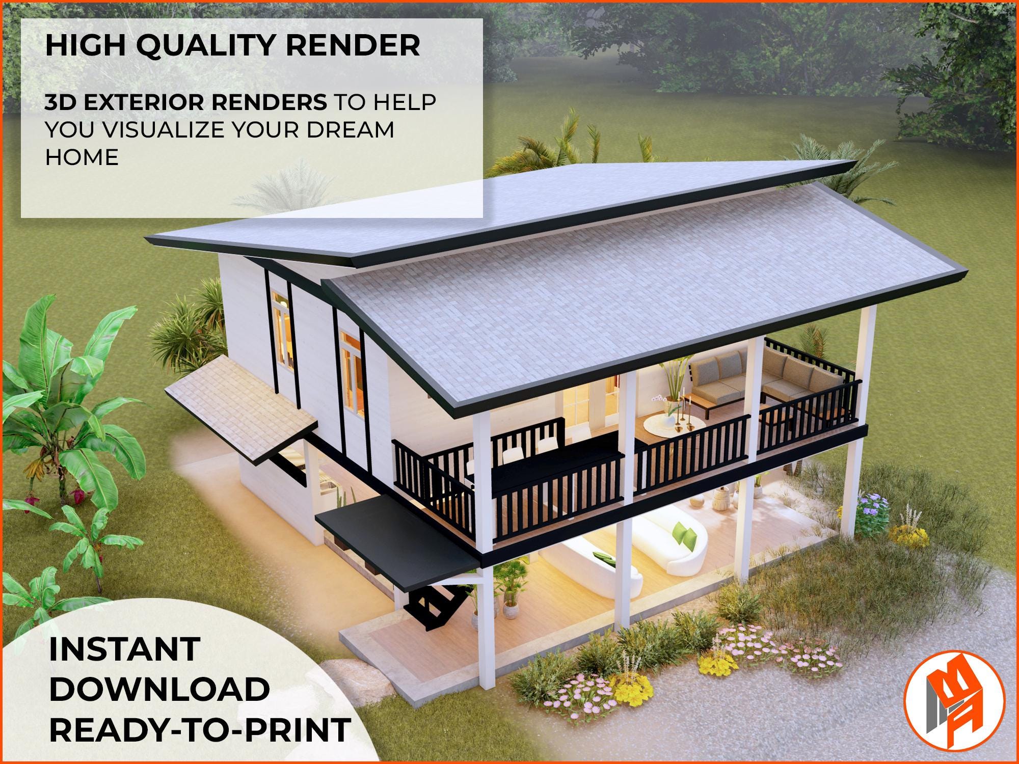 9x10 House Plan 3 Bedroom - Etsy