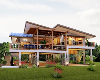 Erhöhtes Bauernhaus - Plan: 4 Schlafzimmer Bauplan (PDF & Autocad)