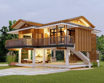 Elevated Farmhouse Plan: 2 Bedroom Blueprint (PDF & AutoCAD)