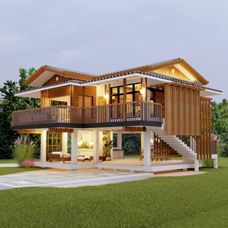 H00358| Blueprint Dream House Plan, Elevated House| 2 Bedroom With 2 ...