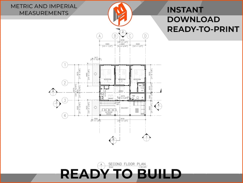 9x10 House Plan 3 Bedroom - Etsy