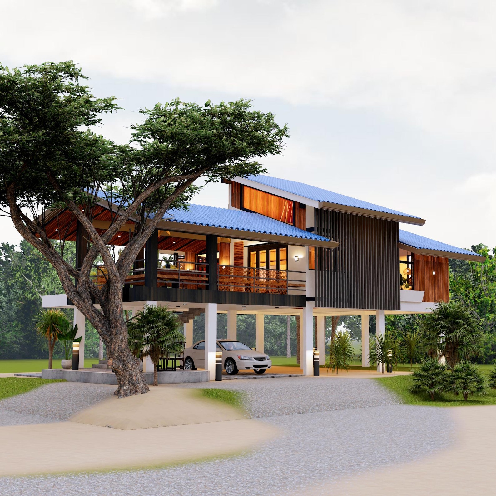 H00349| Blueprint Tropical House Plan, Elevated House| 3 Bedroom With 2 ...