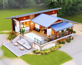 H00324| Blueprint Modern House | 2 Bedroom with 2 1/2 Bathroom