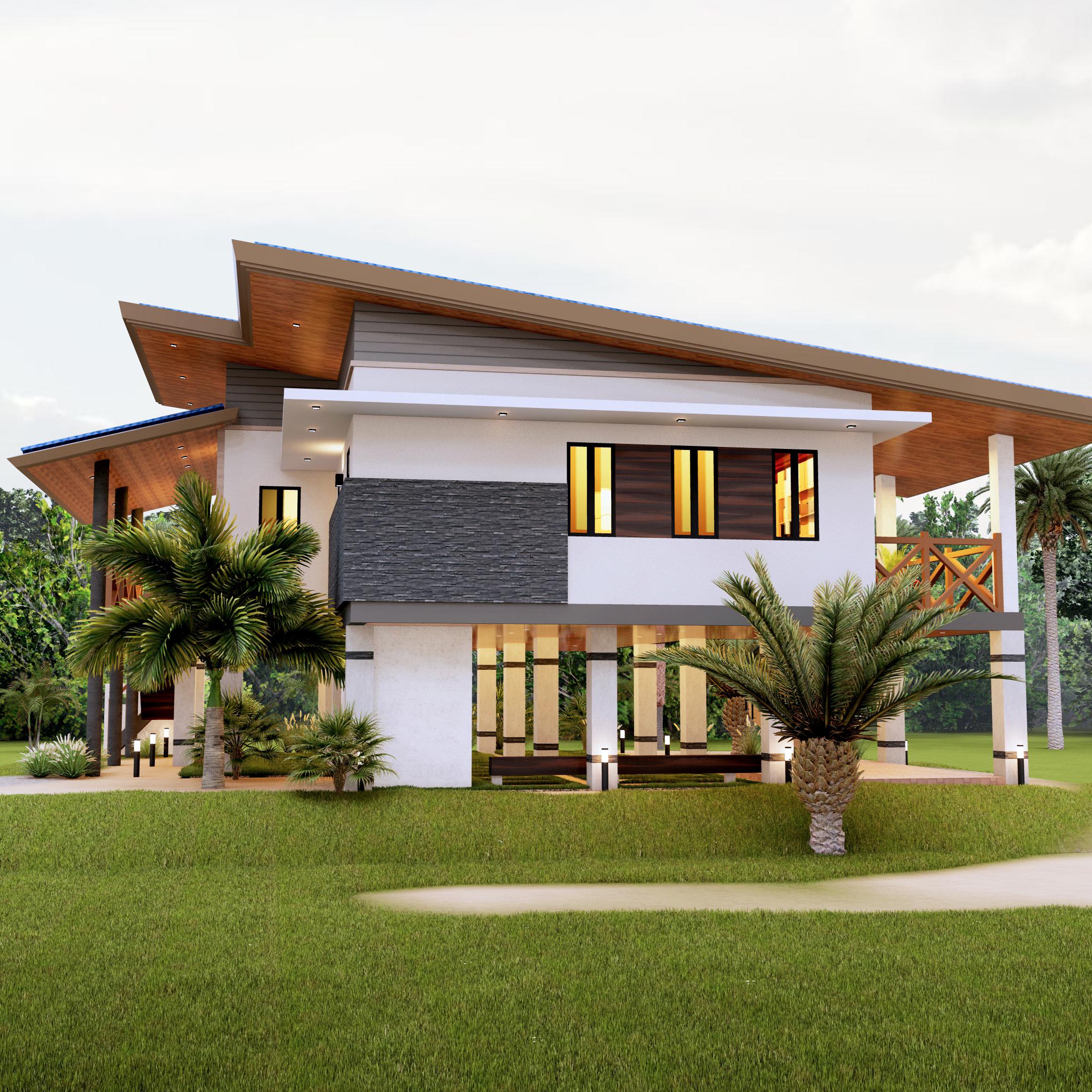 H00335| Blueprint Dream House Plan, Tropical Villa| 2 Bedroom With 2 ...