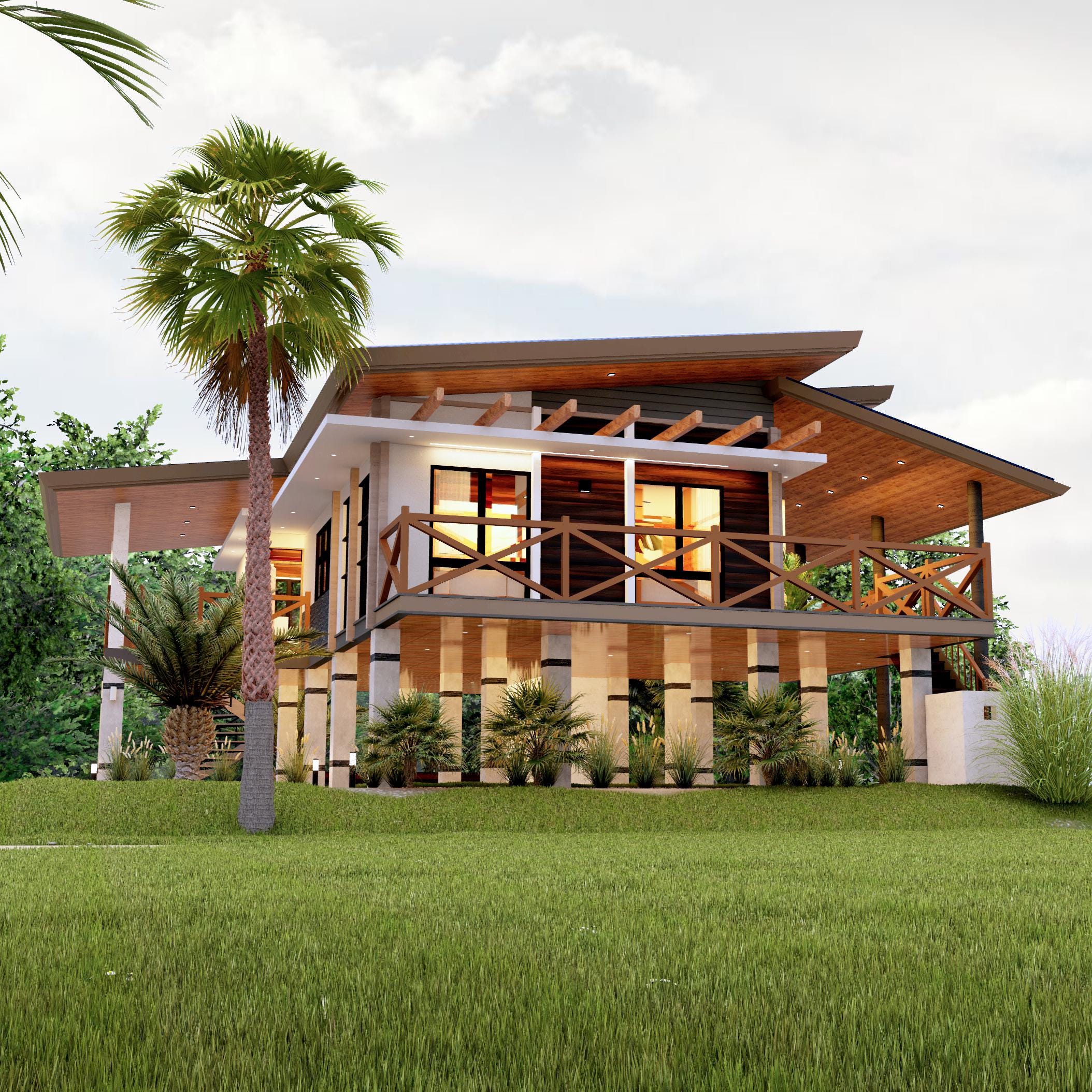 H00335| Blueprint Dream House Plan, Tropical Villa| 2 Bedroom With 2 ...