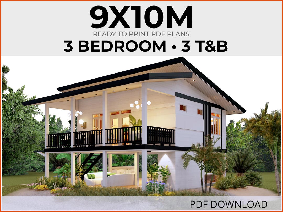 9x10 House Plan 3 Bedroom - Etsy