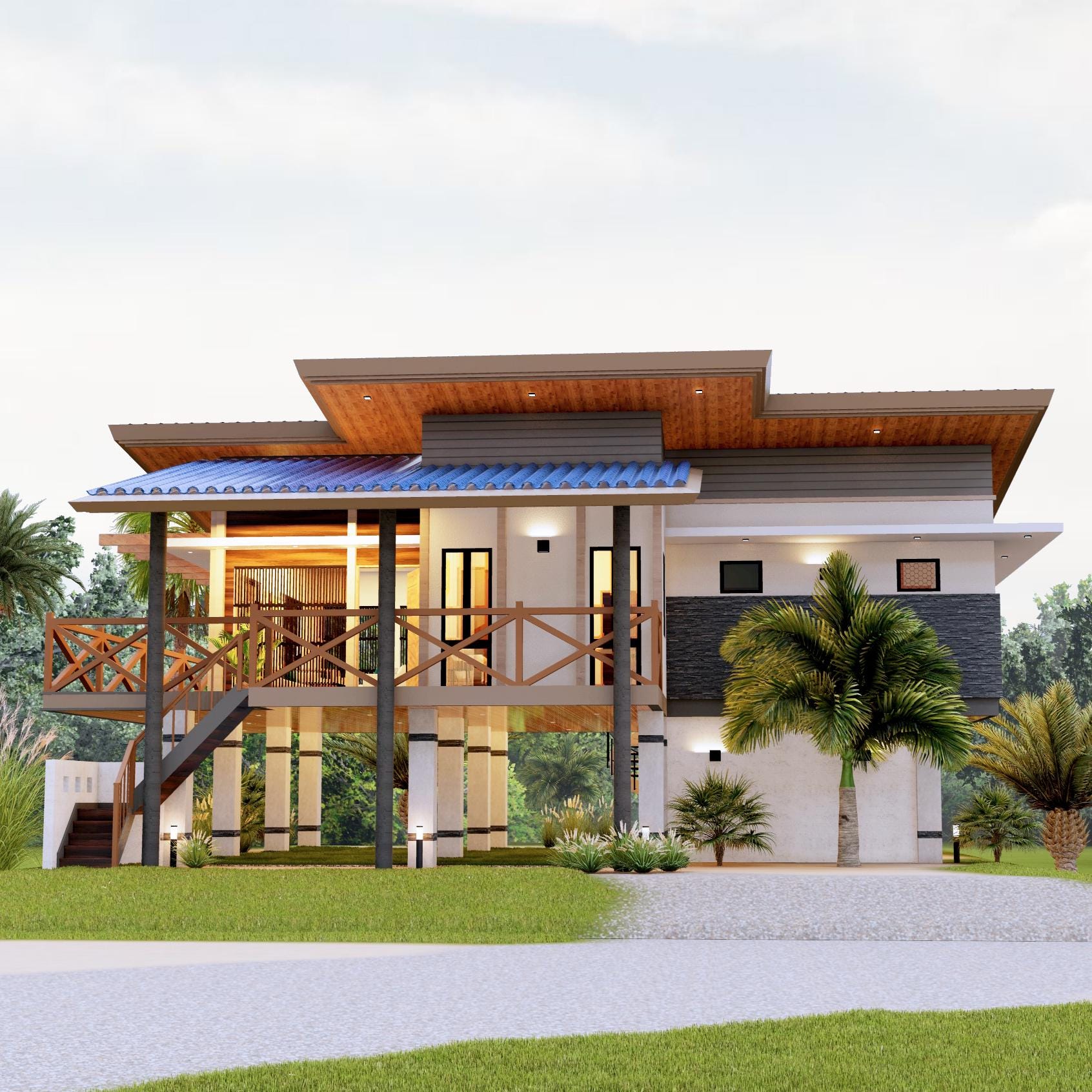 H00335| Blueprint Dream House Plan, Tropical Villa| 2 Bedroom With 2 ...