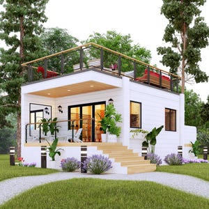 Modern Small House Plan with Roof Deck: 1 Bed, 1 Bath (PDF Download, 5x10m)