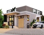 Modern Small House Plan with Roof Deck: 2 Bed, 1 Bath (PDF & AutoCAD, 6x9m)