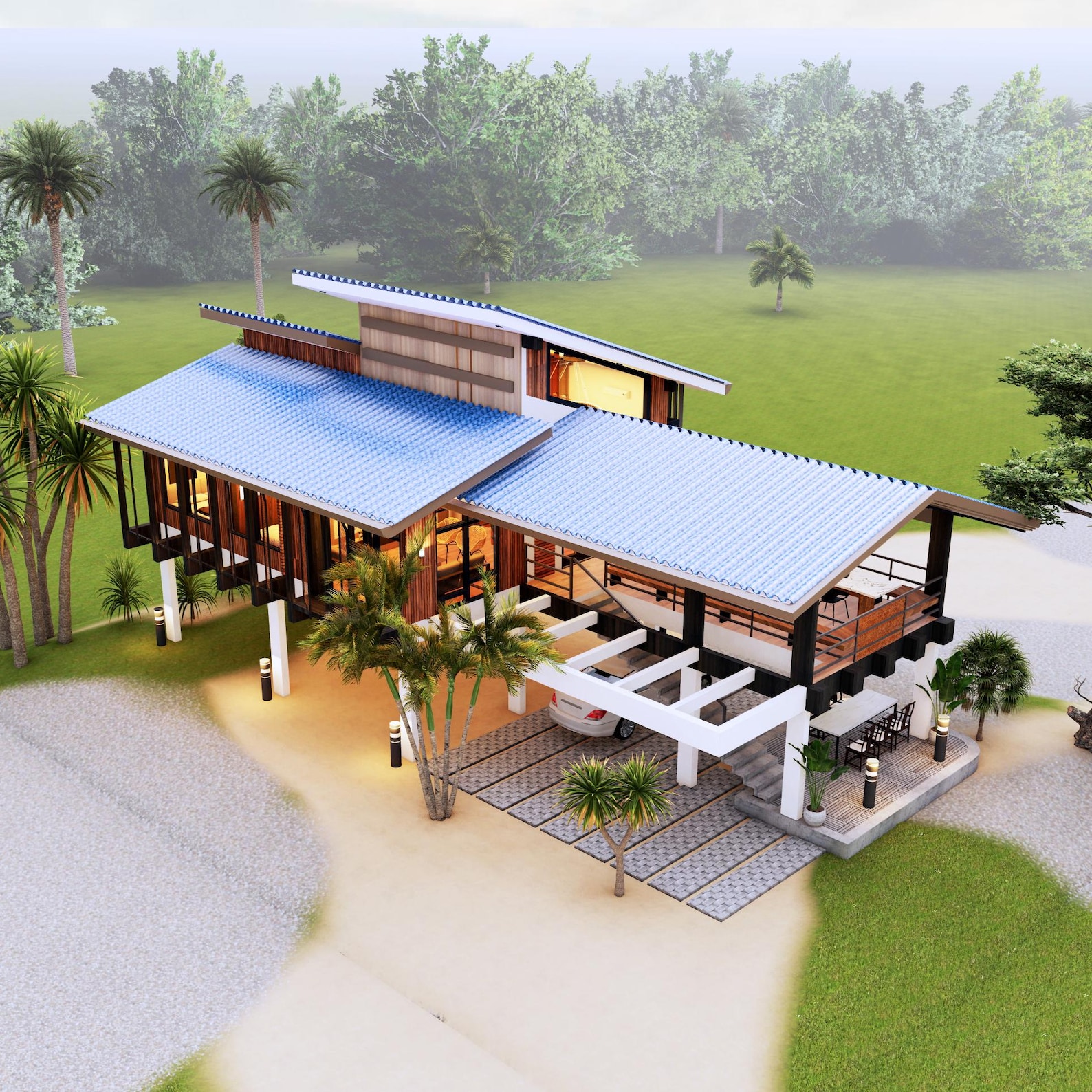 H00349| Blueprint Tropical House Plan, Elevated House| 3 Bedroom With 2 ...