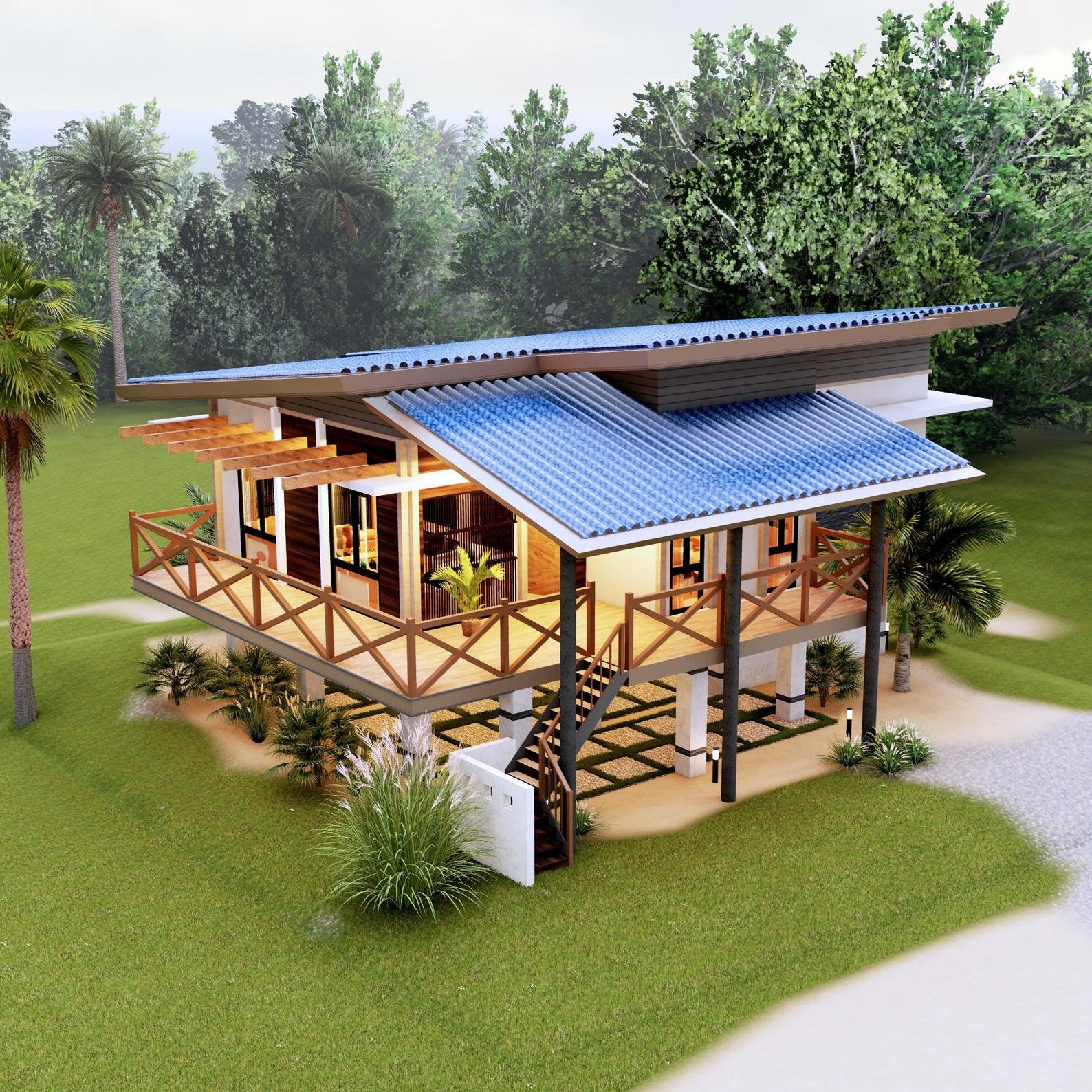 H00335| Blueprint Dream House Plan, Tropical Villa| 2 Bedroom With 2 ...