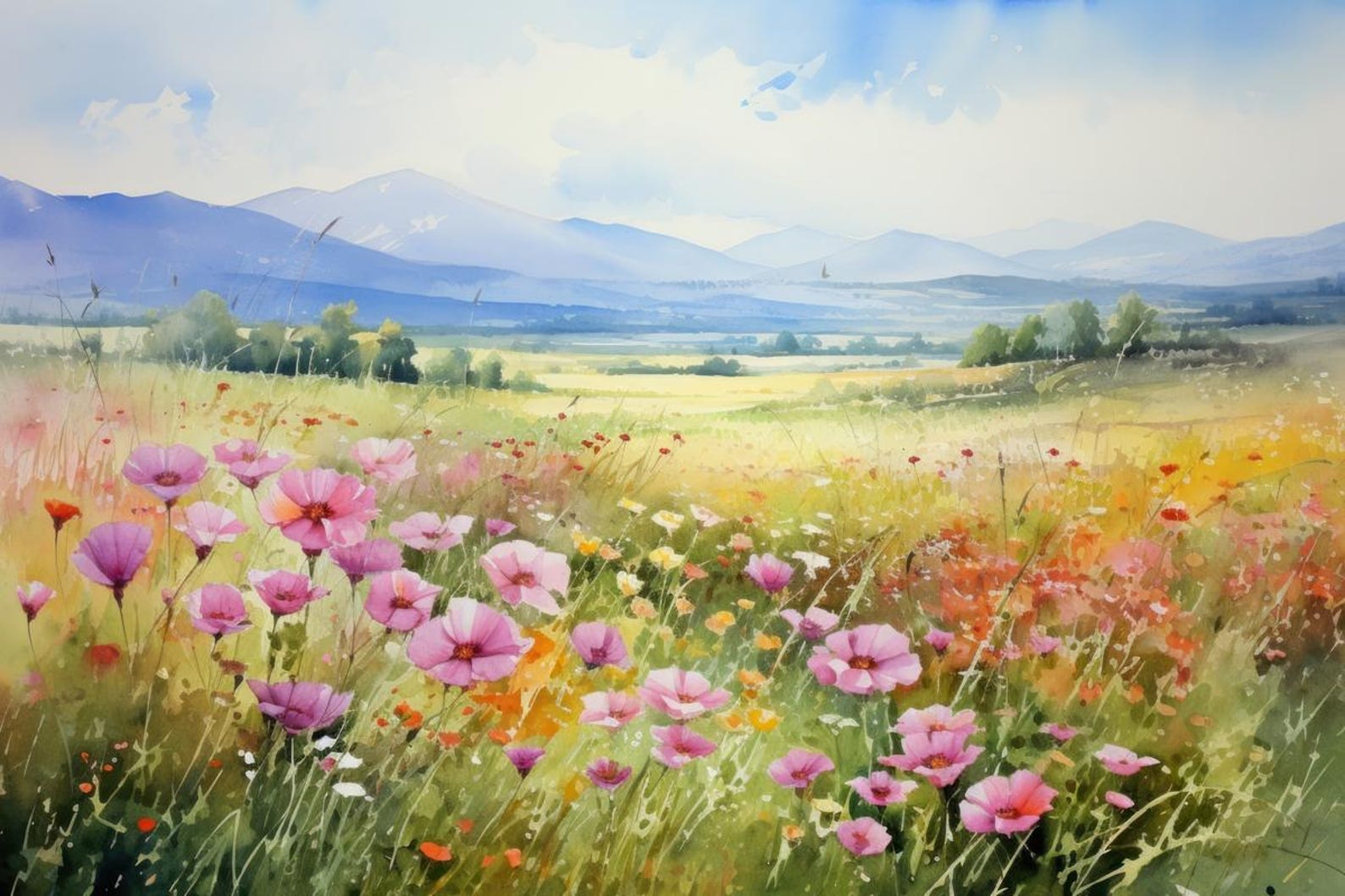 Wildflowers Landscape Artwork Print Wall Art Canvas Giclee - Etsy