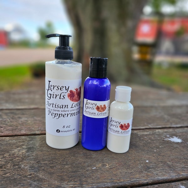 Artisan Cow Milk Lotion in a  8oz Pump Bottle or 4oz bottle or 2oz bottle  Jersey Girls lotion from Wisconsin