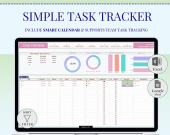 Kalkylblad för uppgiftsspårning | Mall för Excel och Google Sheets (digital nedladdning)