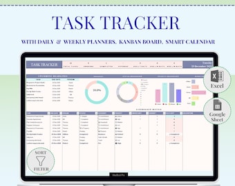 Seguimiento de tareas de Excel y Hojas de cálculo de Google: Tablero Kanban, Matriz de Eisenhower (Descarga digital)