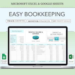 Easy Small Business Bookkeeping Template Excel Spreadsheet Bookkeeping Accounting Template Income and Expense Tracker Business Planner