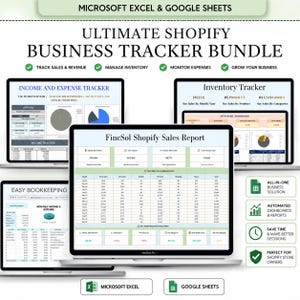 Ultimate Shopify Business Tracker Bundle | Shopify Sales Report, Inventory Tracker, Bookkeeping & Income Expense Spreadsheet