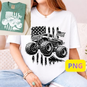 Monster Truck mit amerikanischer Flagge im Vintage-Design zum 4. Juli (PNG): Patriotisches Offroad-Rennspiel, Unabhängigkeitstag, PNG-Retro-USA-Grafik (Digitaler Download)