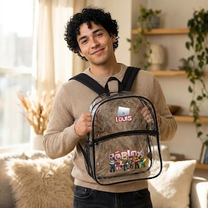 Roblox Backpack with Name, Transparent, School Bag for Children, Clear PVC Backpack, Gaming Design image 5