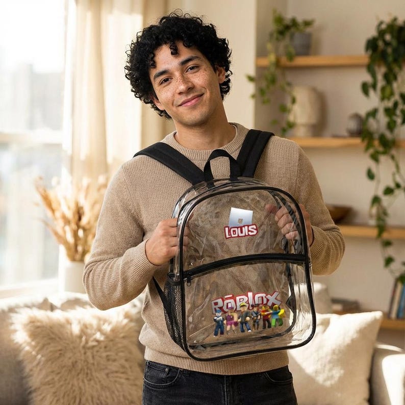 Roblox Backpack with Name, Transparent, School Bag for Children, Clear PVC Backpack, Gaming Design image 5