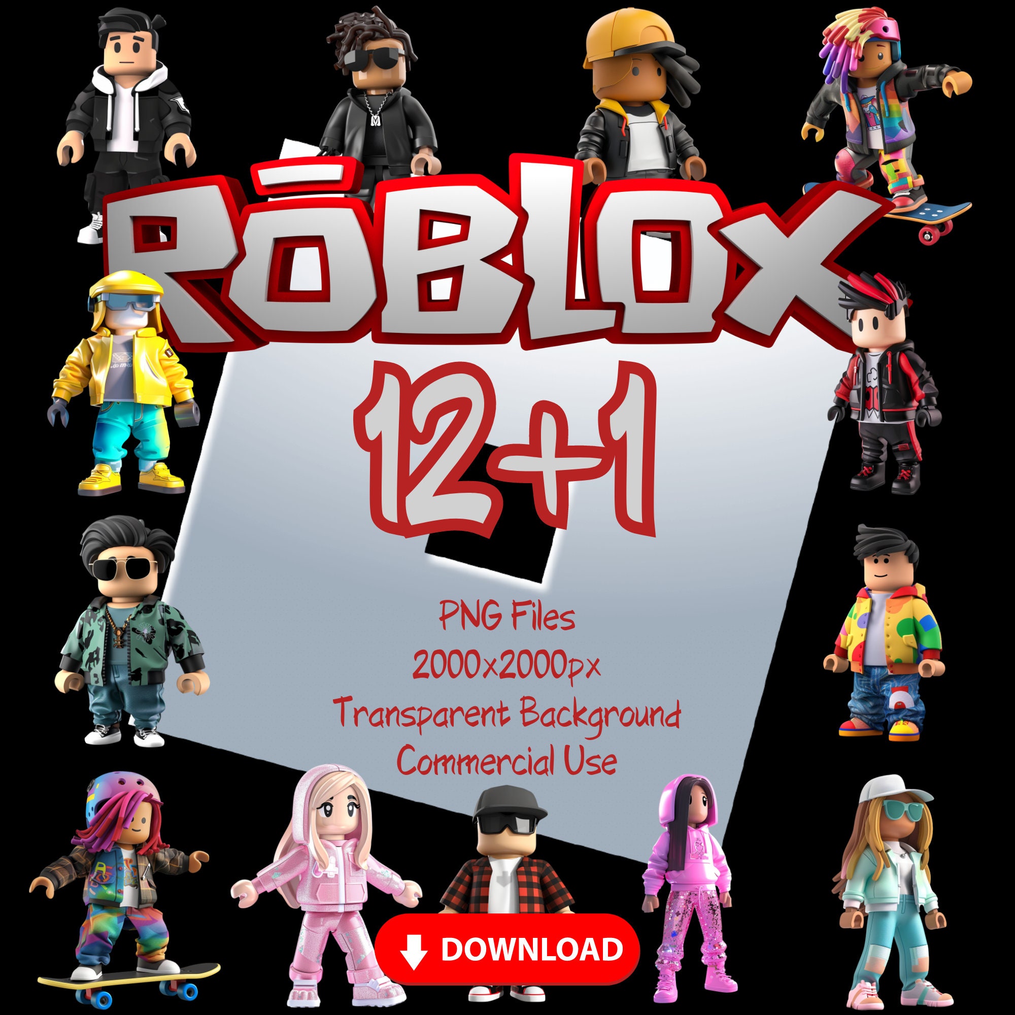 RobloxアバターPNGセット – 13ファイル、2000 x 2000ピクセル、透明