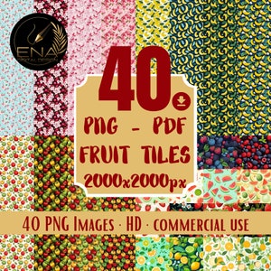 Set di piastrelle con motivi di frutta senza soluzione di continuità - 40 design unici per progetti creativi, download digitale