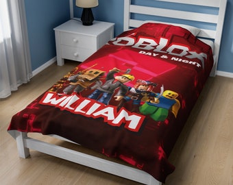 Roblox Velvet Blanket with Name - Soft Personalized, One-Sided Print, 3 Sizes, for Kids&#39; Room, Sofa and Bed, Birthday Gift