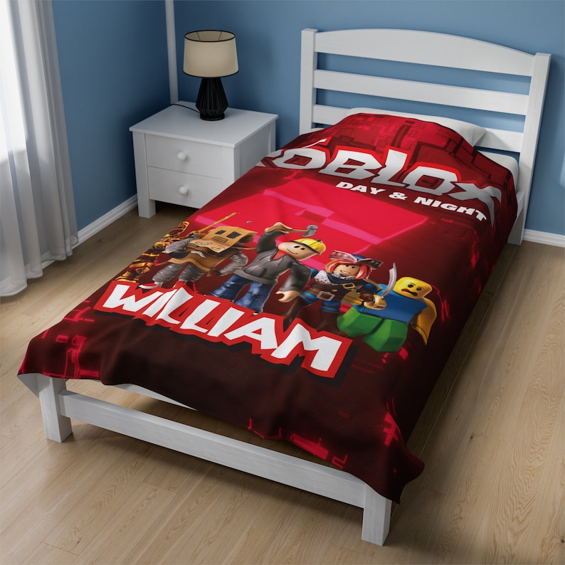 Roblox fluwelen deken met naam - zachte gepersonaliseerde, enkelzijdige print, 3 maten, voor kinderkamer, bank en bed, verjaardagscadeau afbeelding 1