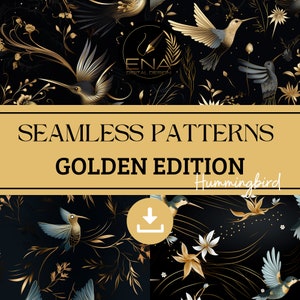 Modello senza cuciture Colibrì Oro Nero - Piastrelle di sfondo per design glamour ed eleganti