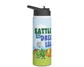 BFDI stainless steel water bottle, personalized with name, 12oz & 18oz, double-walled insulated, BPA-free, ideal for school, sports and on the go