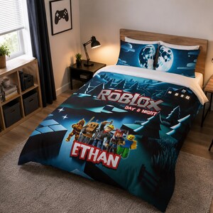 Roblox Personalized Bedding Set, Kids Duvet Cover and Pillowcases, Cotton, Gift for Gamers