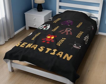 Gepersonaliseerde fluwelen deken van DOORS met Roblox-design, verkrijgbaar in drie maten, zachte mix, het perfecte cadeau voor gamers, kinderen en fans over de hele wereld.