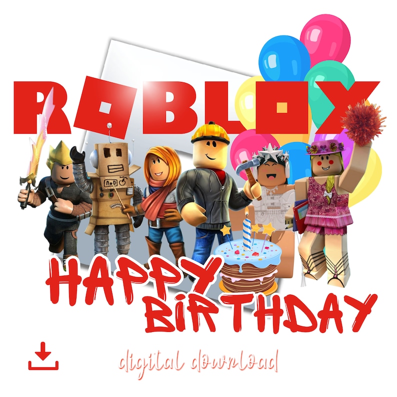 Roblox Grattis på födelsedagen PNG-set – 4 digitala filer med transparent bakgrund, clipart för födelsedagar, dekorationer, tröjor, muggar och mer bild 1