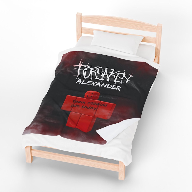 Roblox blanket with name, velvet, black-red, FORSAKEN design, personalized, coolkidd 50" × 60"