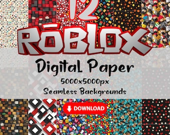 Roblox Digital Paper Set 12 PNG Seamless Patterns, Creative Craft Templates, Scrapbooking, Gift Wrapping Paper, Birthday