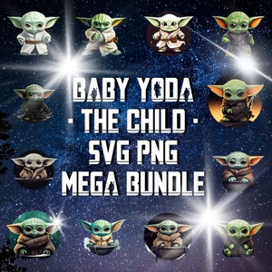 Süßes Baby Yoda Grogu SVG Pack Mandalorian Fan Art, Star Wars Design, Sofort Download Dateien, cricut, plotten