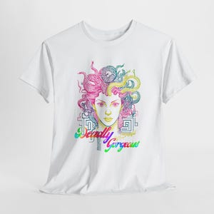 Medusa Pop Art T-Shirt, Deadly Gorgeous, 100% US Cotton, Unisex, Oeko-Tex certified, Crew neck, ideal for Mythos fans White