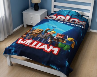 Roblox blanket personalized - soft velvet blanket with name, three sizes, cozy & colorful, ideal gift for children and gaming fans