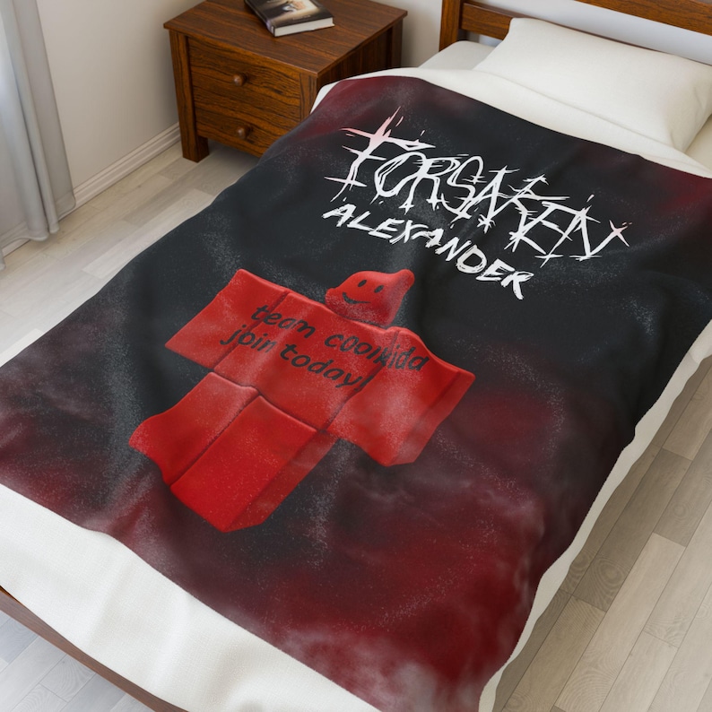 Roblox blanket with name, velvet, black-red, FORSAKEN design, personalized, coolkidd image 2
