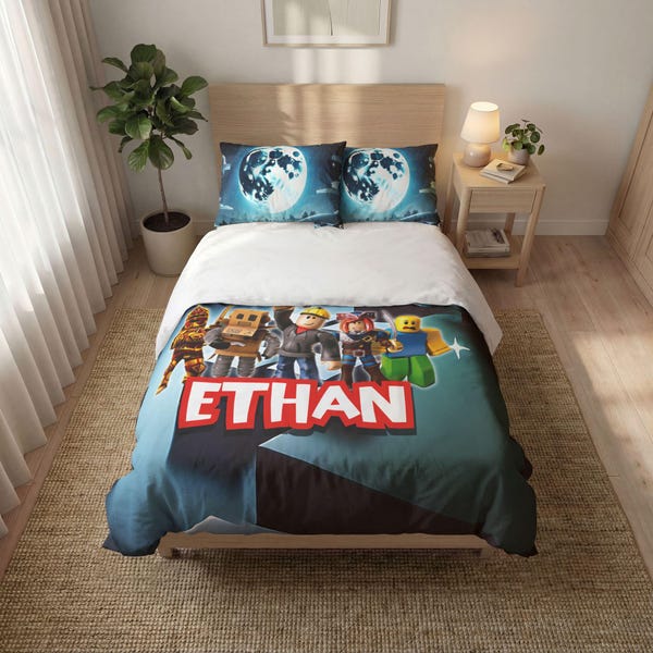 Roblox Personalized Bedding Set, Microfiber Duvet Cover, Kids Gaming Gift